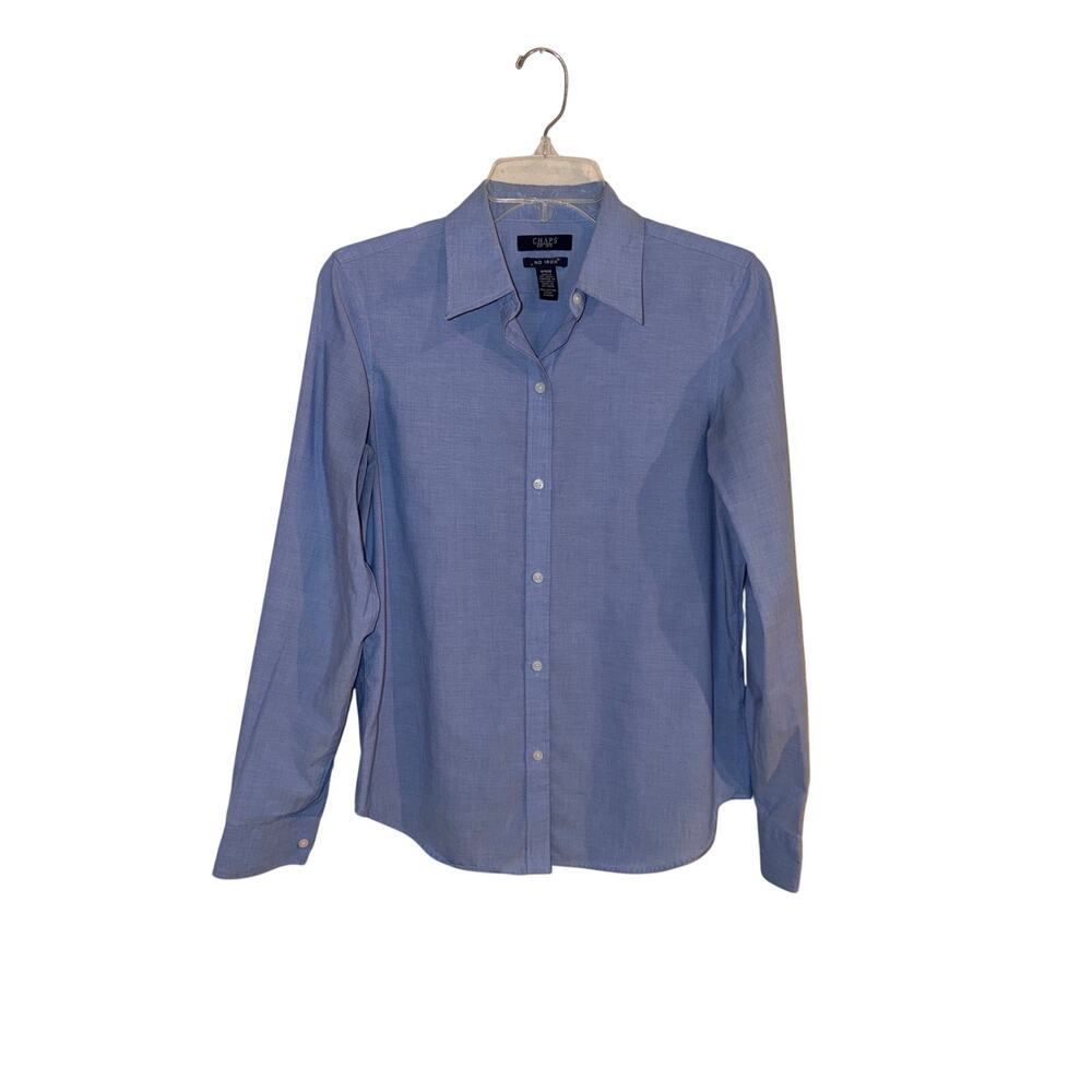 Chaps Women’s Medium Blue No Iron Cotton Button Down Shirt Long Sleeve